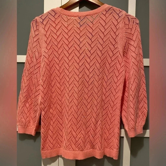 Talbots Linen Blend Pointelle Crewneck Loose Knit Sweater Coral Women’s XS NWT - Picture 7 of 12
